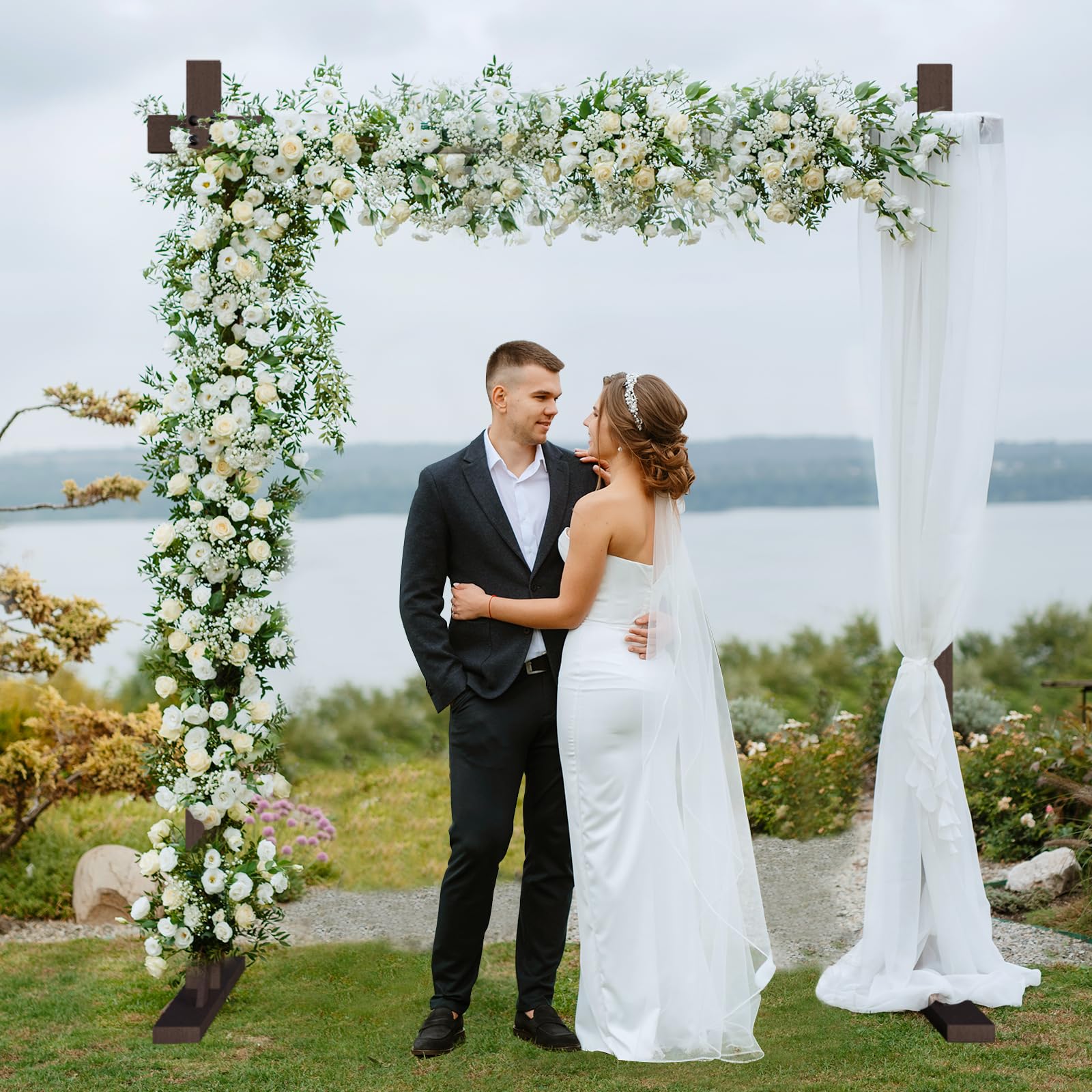 Chamvis wooden wedding arch textured finish adds natural warmth to outdoor or indoor decor.