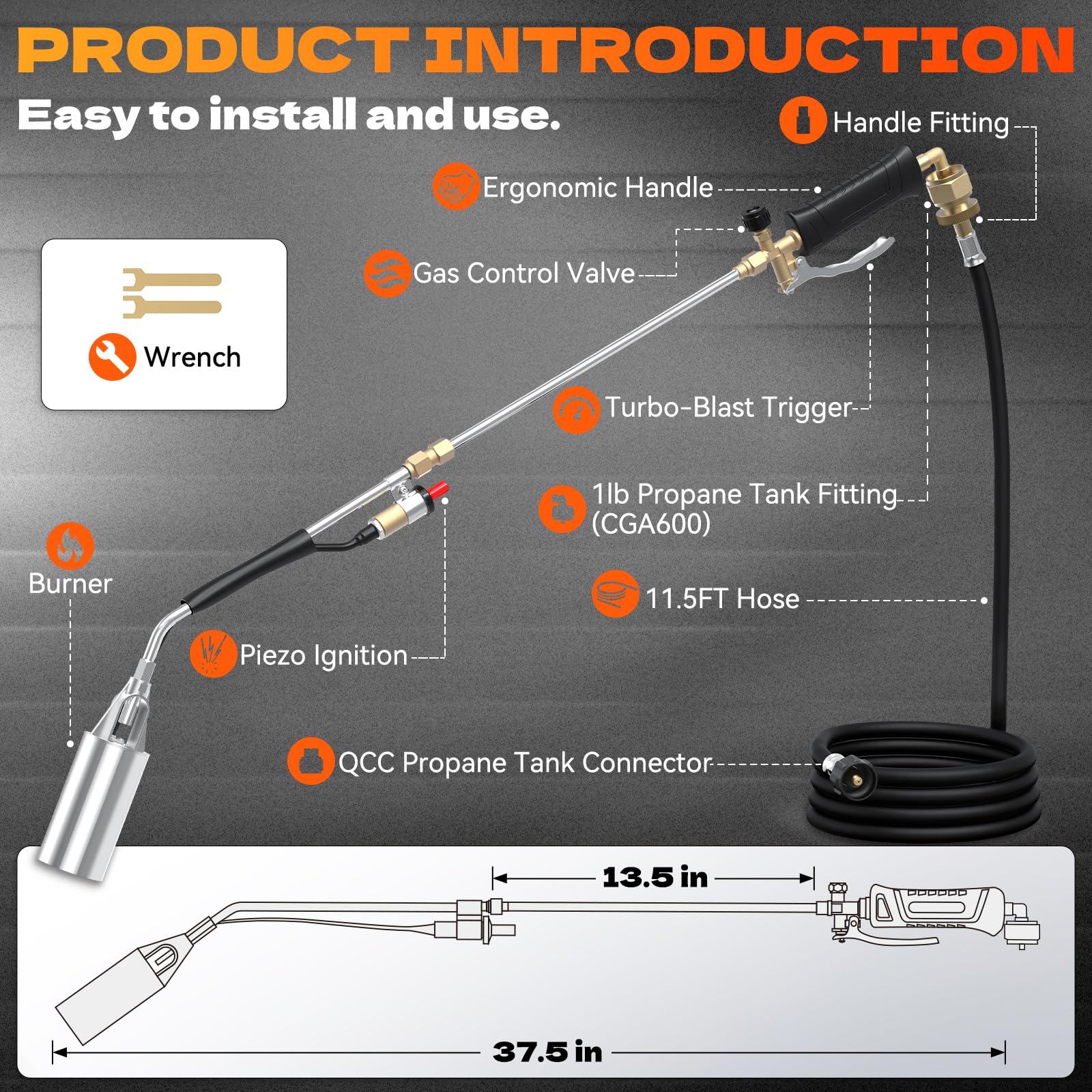 CHAOBING weed torch wide nozzle ensures even flame distribution across a large area.
