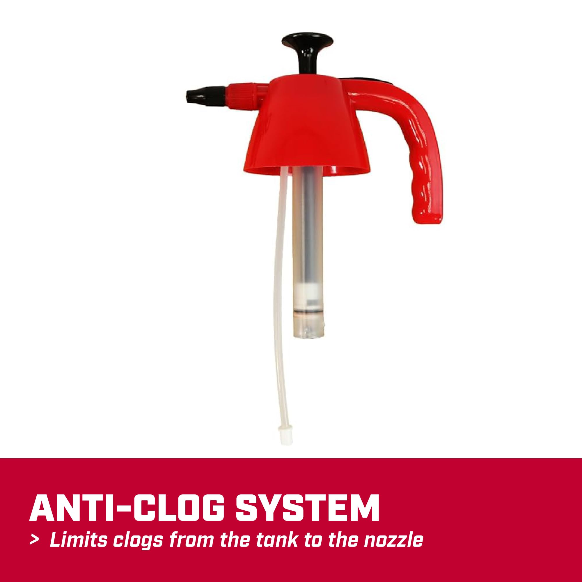 Translucent tank shows fluid level for precise reapplication.