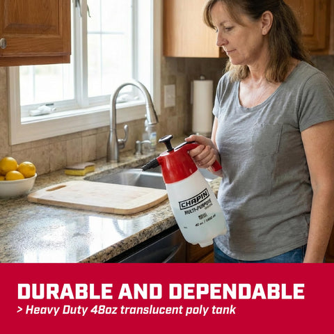 Wide-mouth opening for fast filling and cleaning of Chapin 1002.