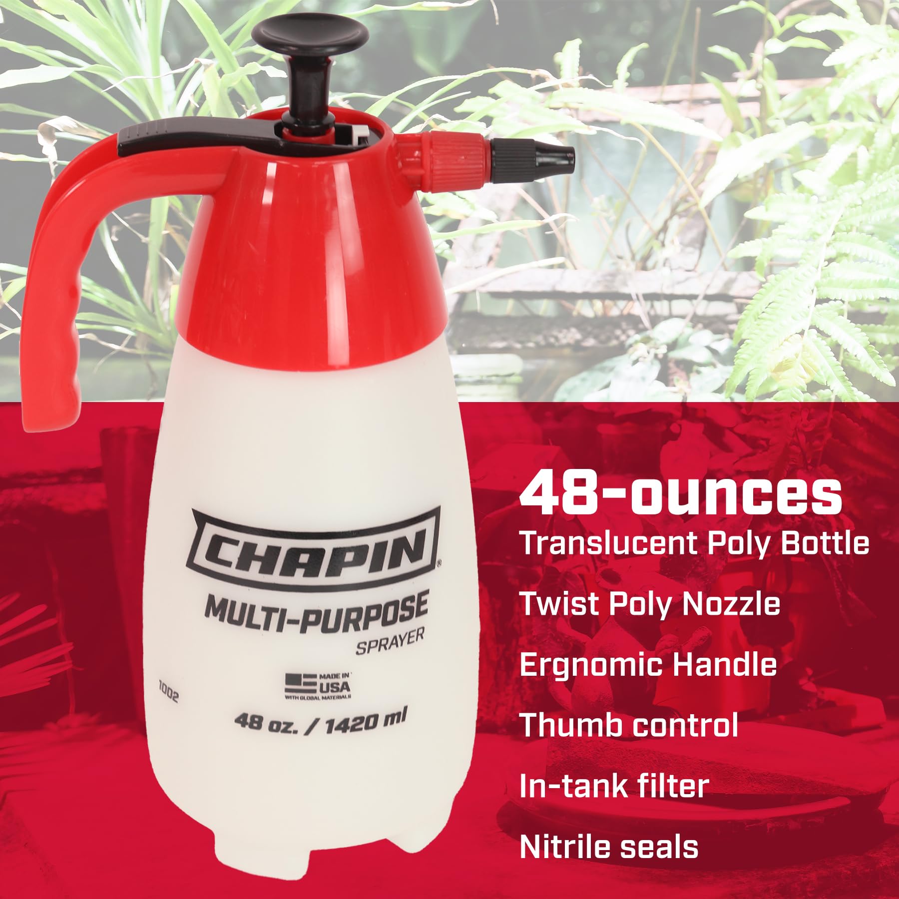 Chapin 10022 wide-mouth opening enables quick filling and thorough cleaning.