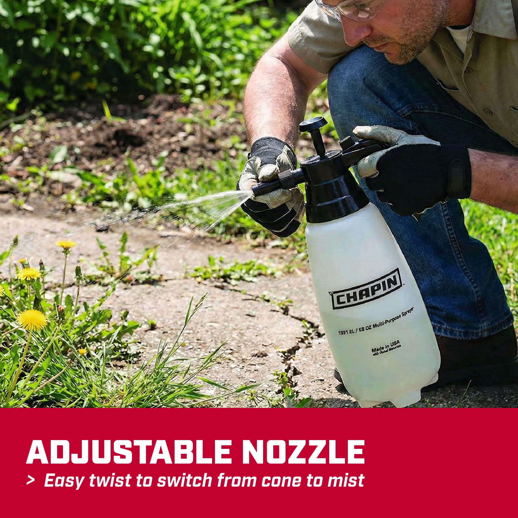 Chapin 10031 thumb-trigger lock supports ongoing spraying with reduced hand fatigue.