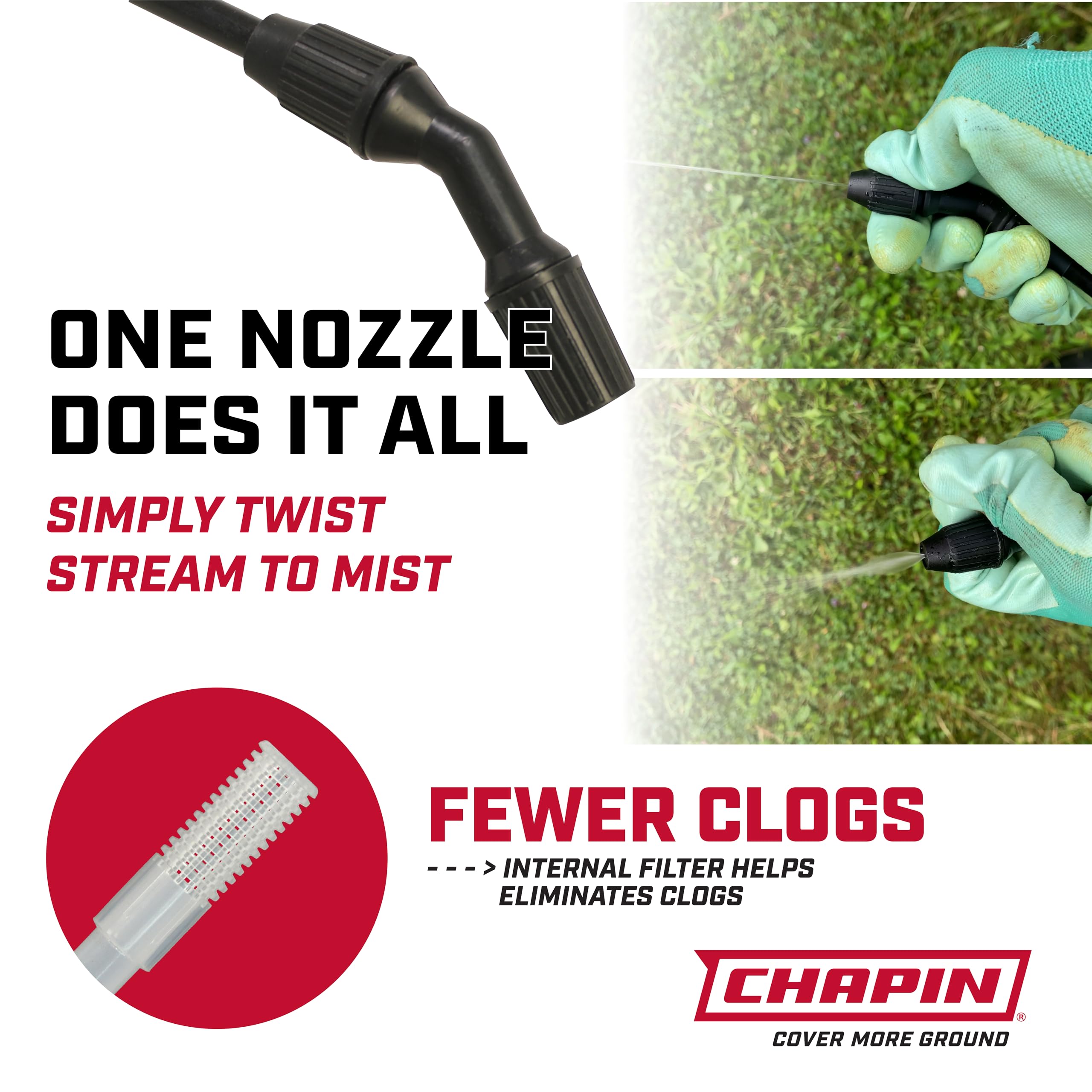 Chapin 16144 deluxe sprayer adjustable cone nozzle enables precise spraying.