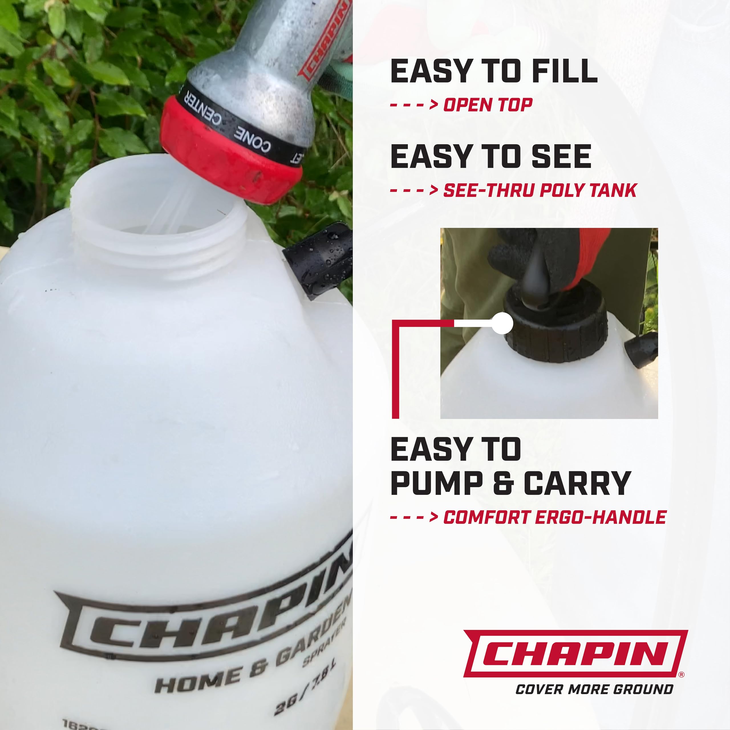 Chapin 16144 deluxe sprayer ergonomic handle reduces fatigue during tasks.