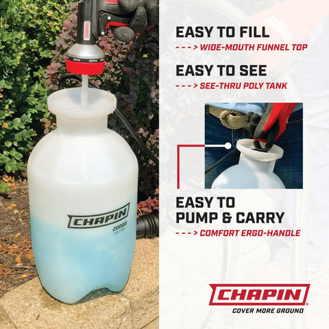 Chapin 20024 funnel-top design allows spill-free filling.