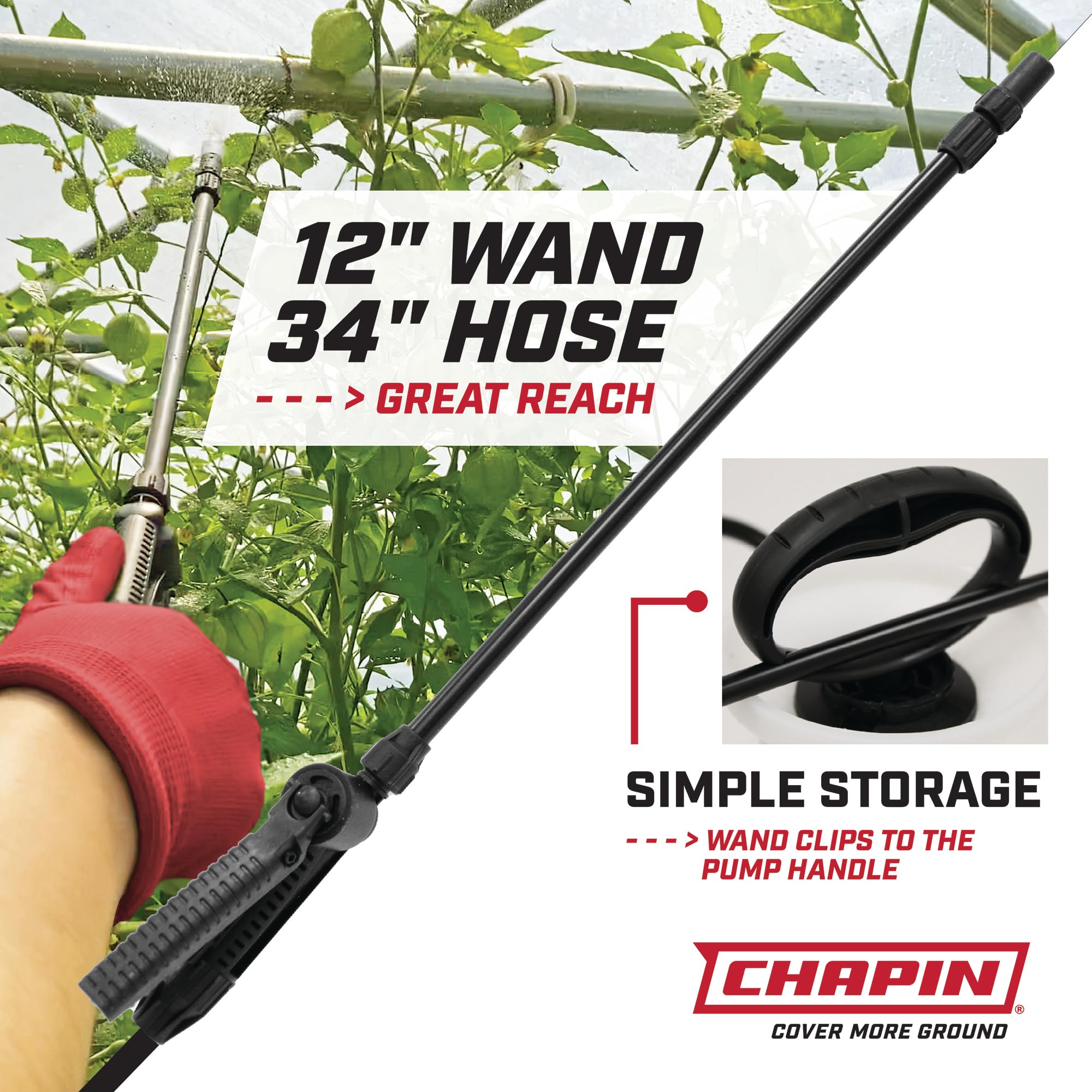 Chapin 20024 adjustable cone nozzle enables precise application.
