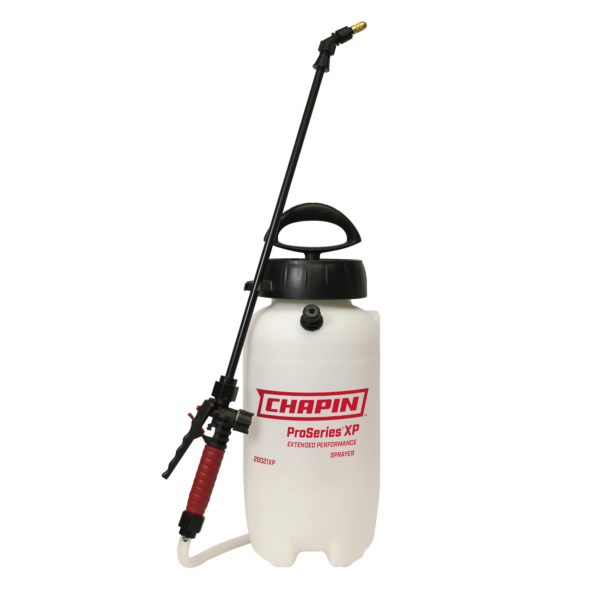 Chapin 26021XP tank view shows a translucent 2-gallon reservoir for easy level checks.