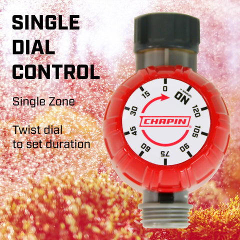 Chapin 41004 timer with filter at tap protects the timer from debris.