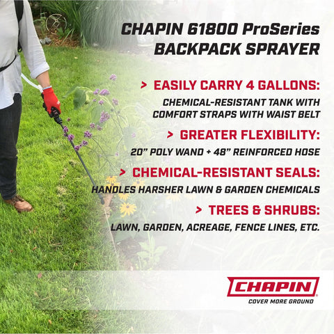 Chapin 61800 padded shoulder straps reduce fatigue during extended spraying sessions.