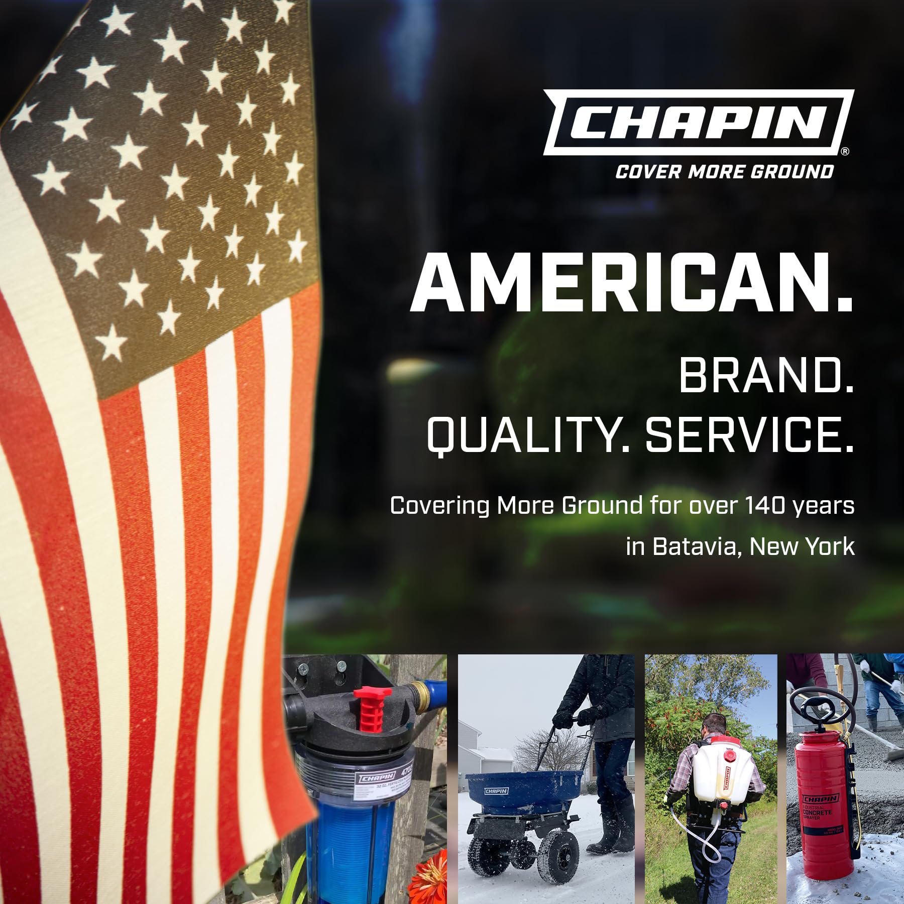 Chapin 8700A 680 cubic inch hopper keeps product dry in wet weather.