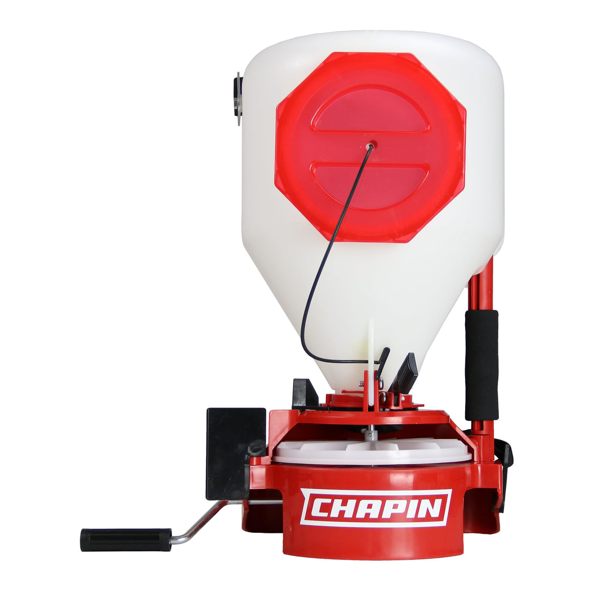 Chapin 8700A chest spreader with enclosed hopper ideal for seeds and fertilizer application.