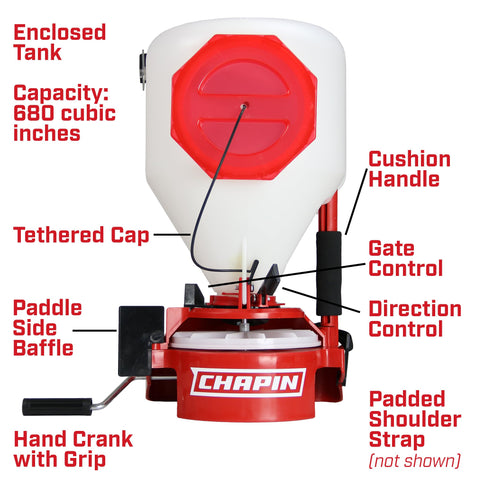 Chapin 8700A with EZ gate control enabling precise coverage on lawns and gardens.