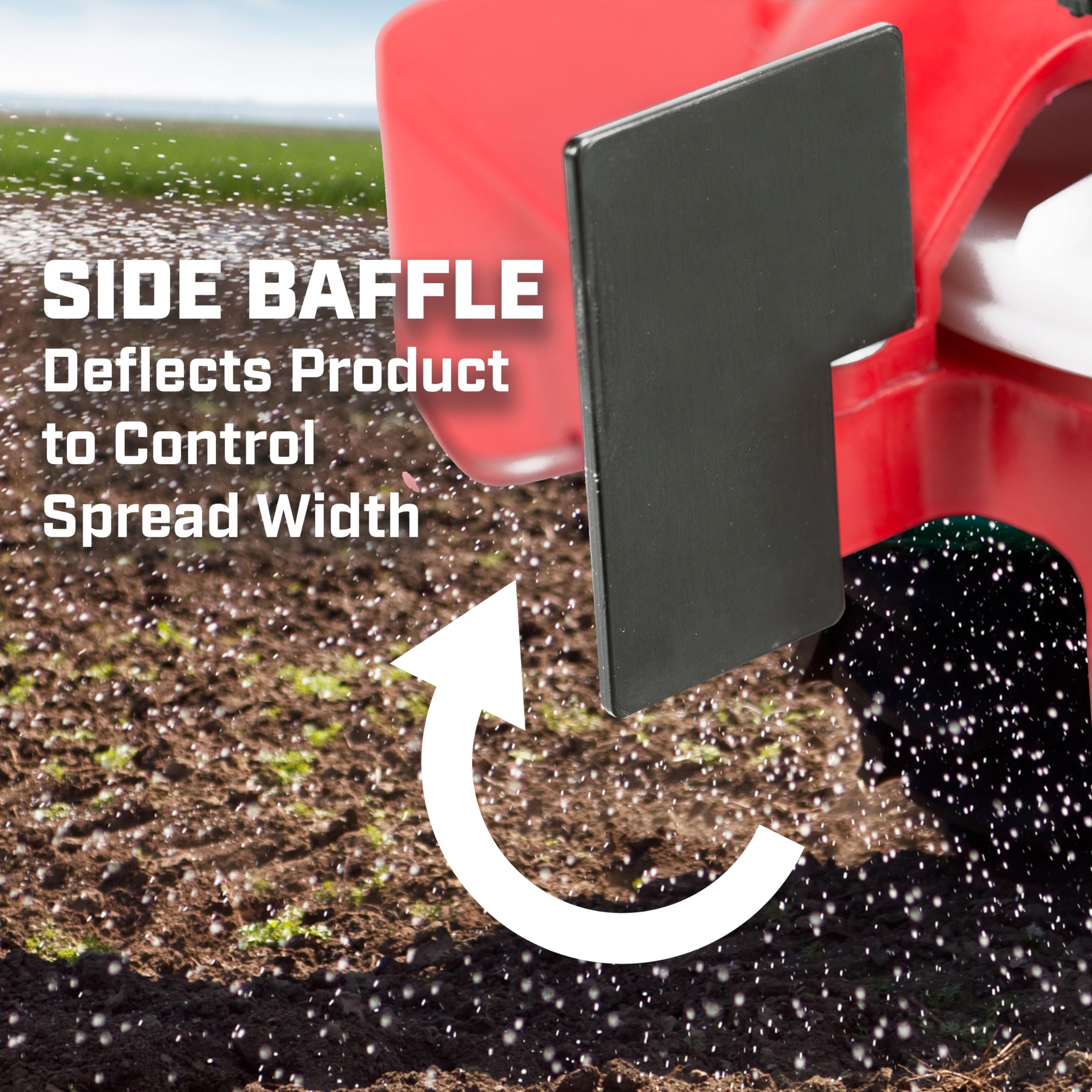Chapin 8700A side baffle directs spread width for targeted application.