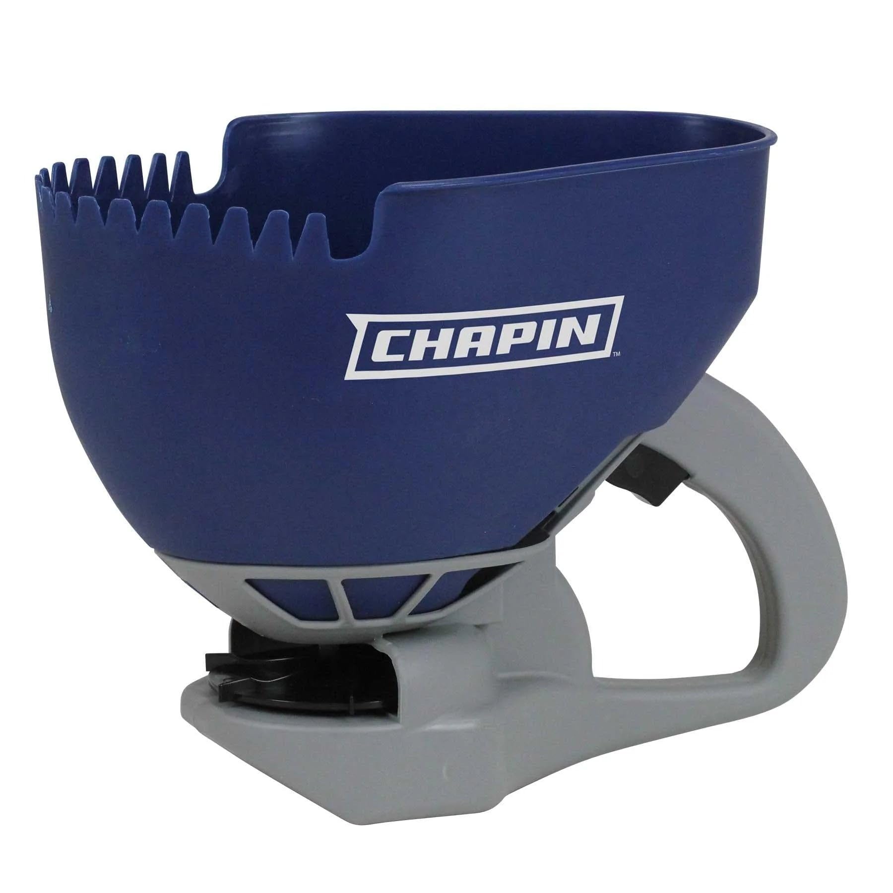 Chapin 8705A ice melt spreader hopper with tooth-edge for easy scooping.