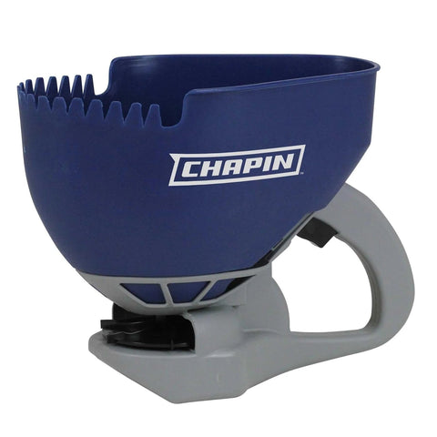 Chapin 8705A ice melt spreader hopper with tooth-edge for easy scooping.