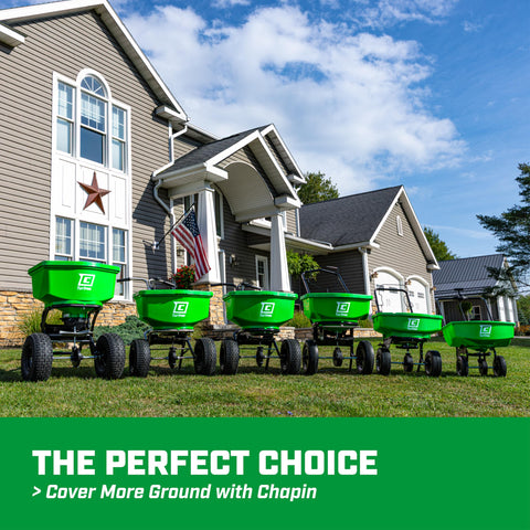 Chapin 89200A spreader can cover large areas up to 18,000 sq ft per fill.