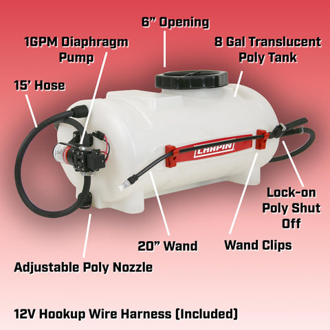 Chapin 97084 sprayer connected to a 12V power source for steady spray output.