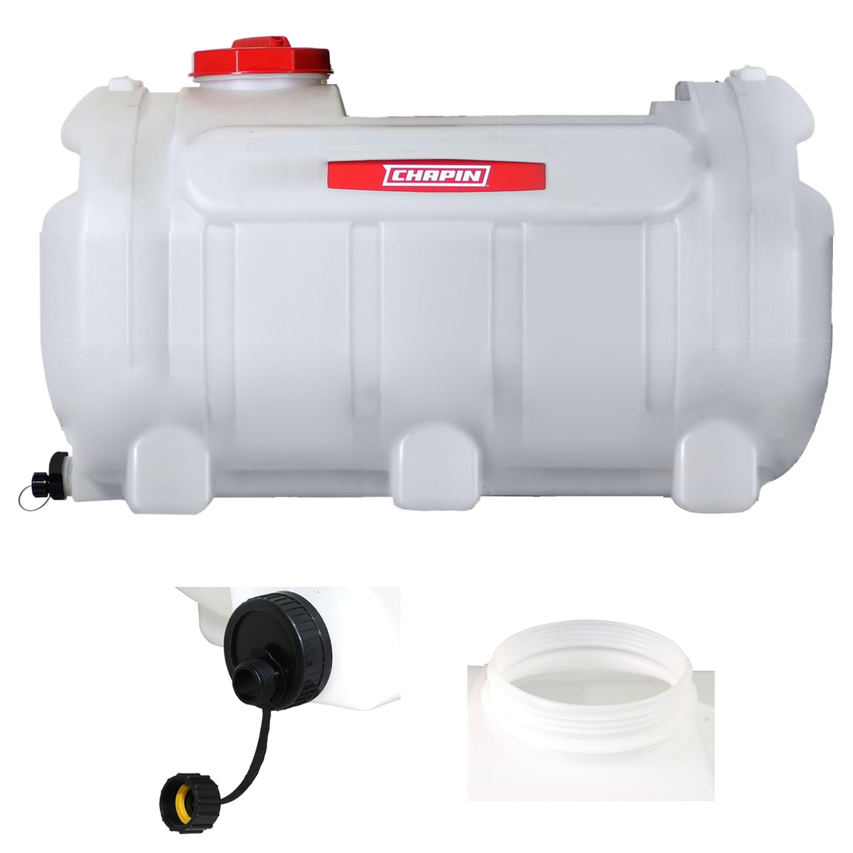 Chapin 98142 water tank with translucent poly body for quick level checks during irrigation.