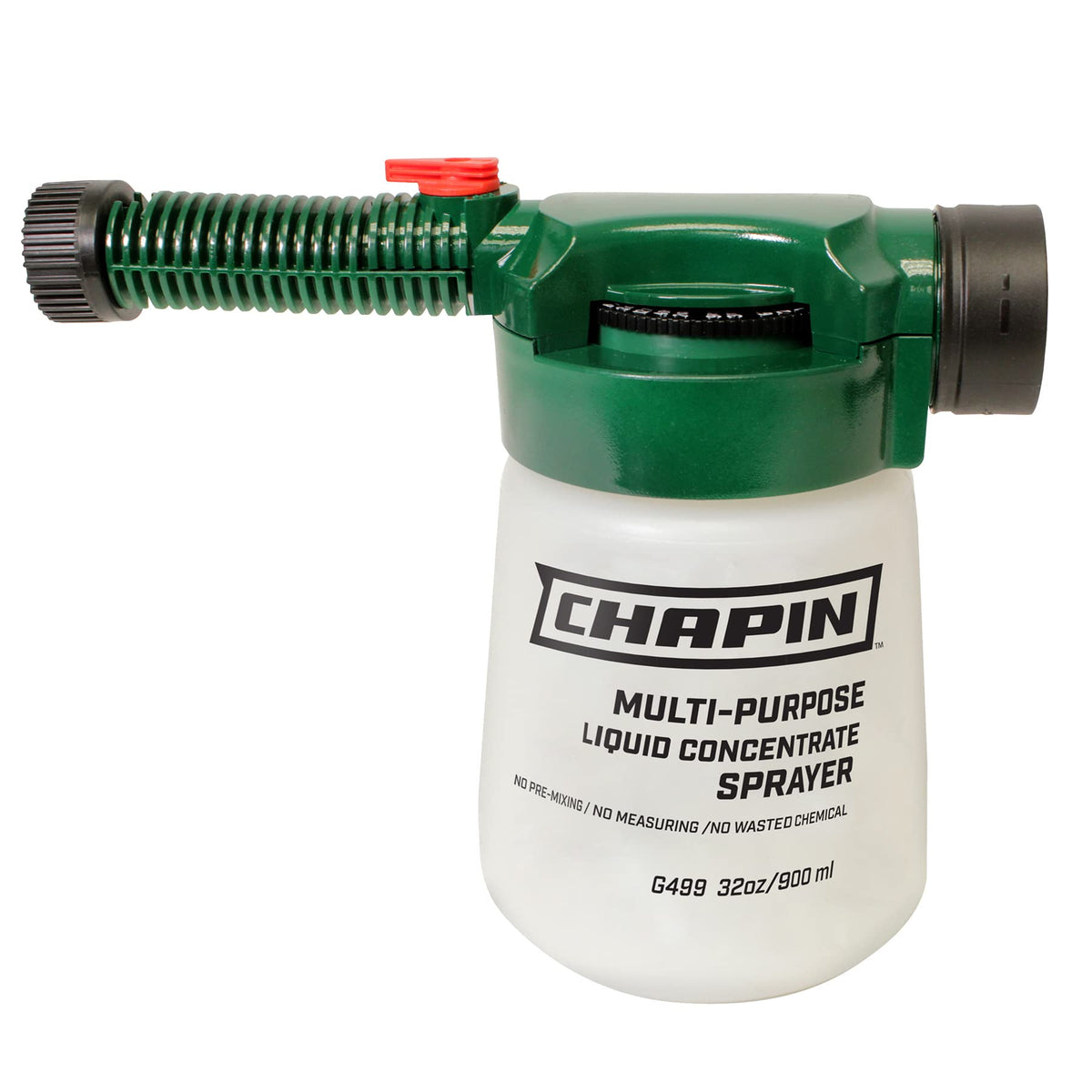 Chapin G499 hose end sprayer showing no pre-mix design for fast lawn treatment