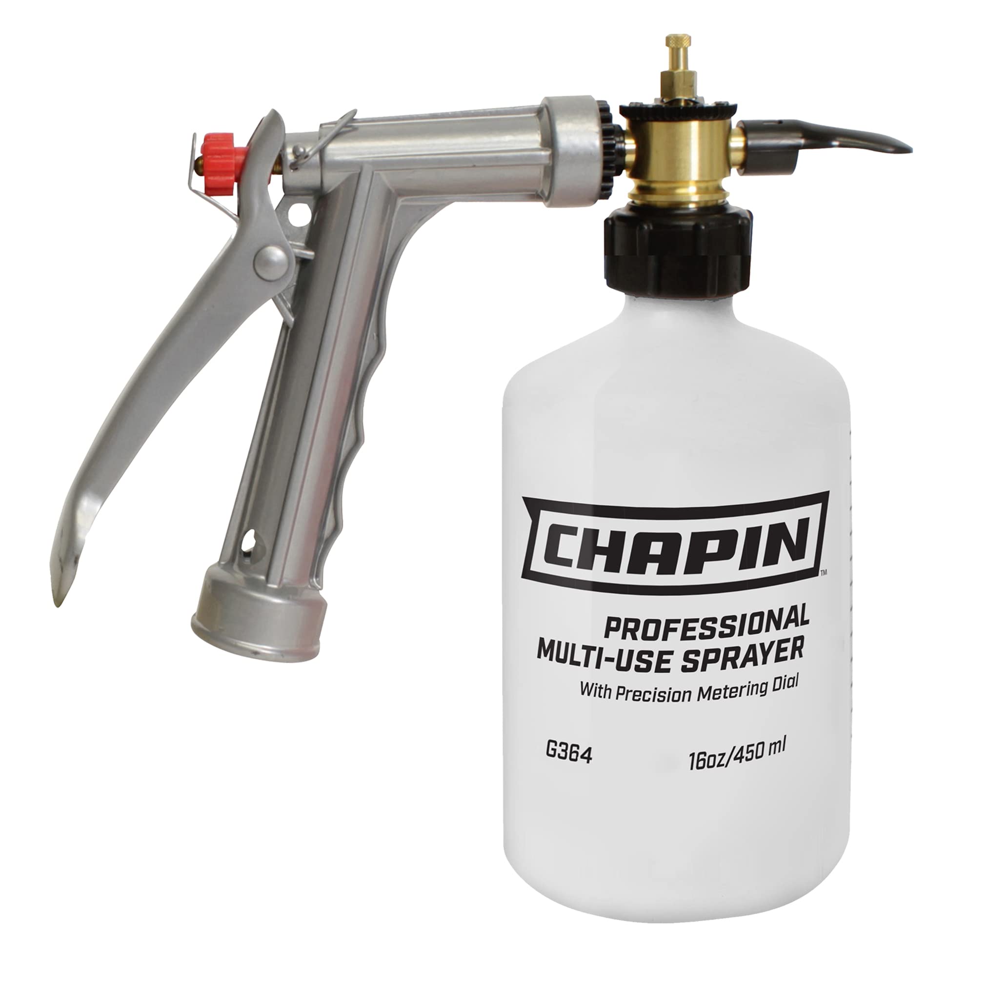 Chapin International G364 meter dial enables precise dilution for garden treatments.