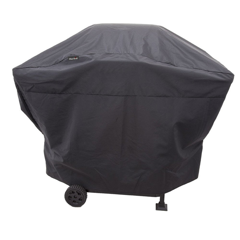 Char-Broil Performance grill cover on a 2-burner grill protecting from sun and rain