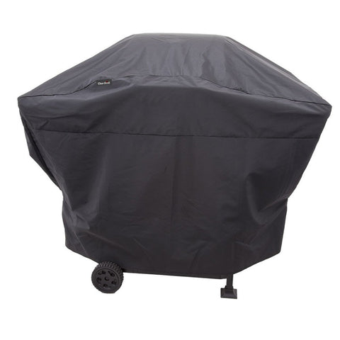 Char-Broil Performance grill cover on a 2-burner grill protecting from sun and rain