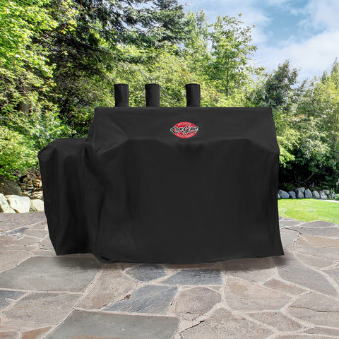 Char-Griller 5050 Duo cover weather-resistant shields against sun, rain, and dust.