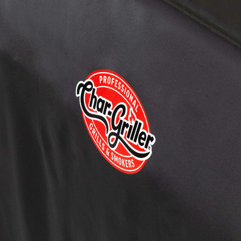 Char-Griller 8075 cover back view highlights ground-to-seal design.