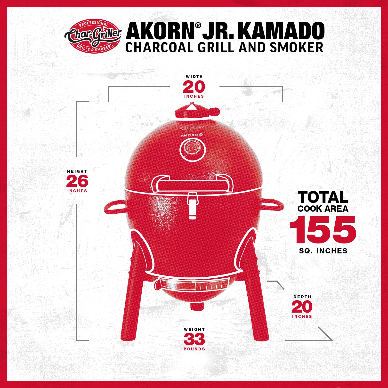 Char-Griller AKORN Jr removable warming rack keeps sides warm and ready.