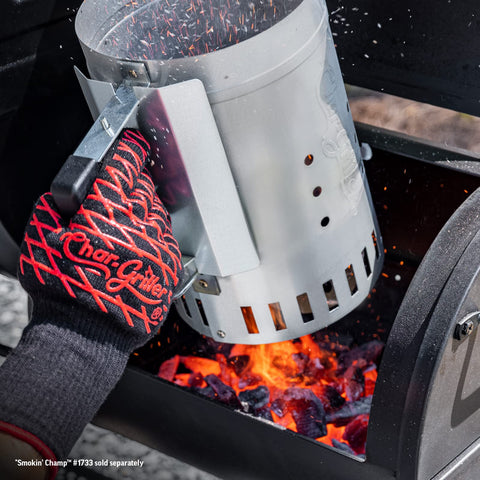 Starter holding coals ready to be dumped into grill