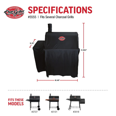 Char-Griller cover helps extend grill life by shielding from elements.