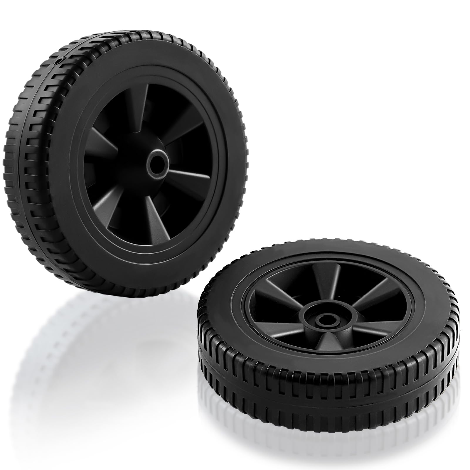 Charbrofire Dyna-Glo wheels front view showing 7-inch diameter for easy rolling.