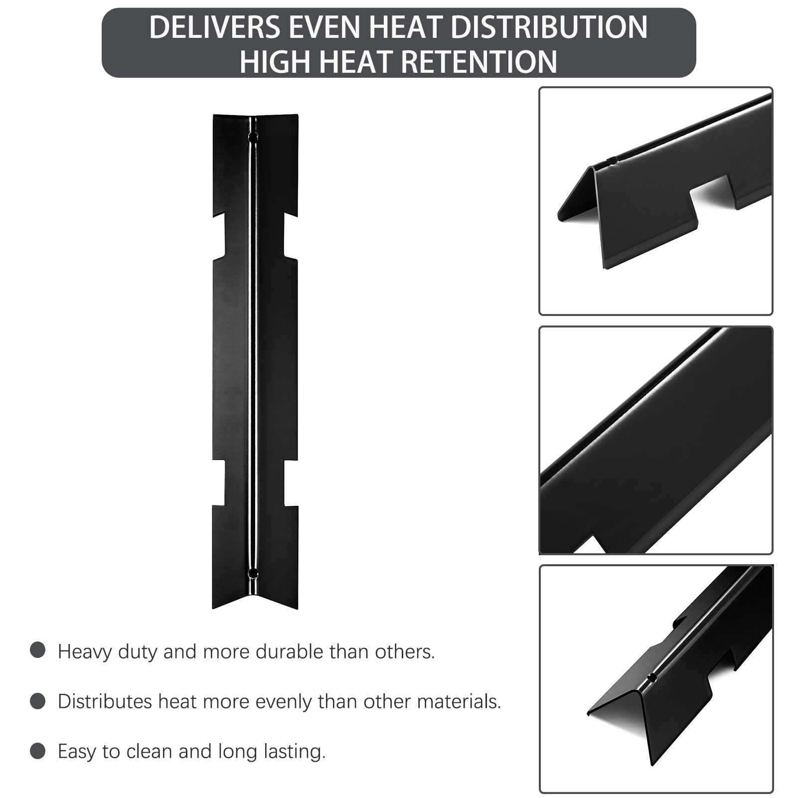 Matte enamel cast iron grates offer lasting heat retention.