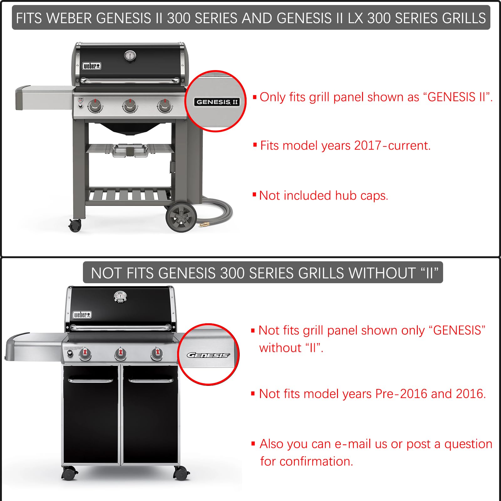 Charbrofire Genesis II 300-series compatibility covers Weber 2017 models.