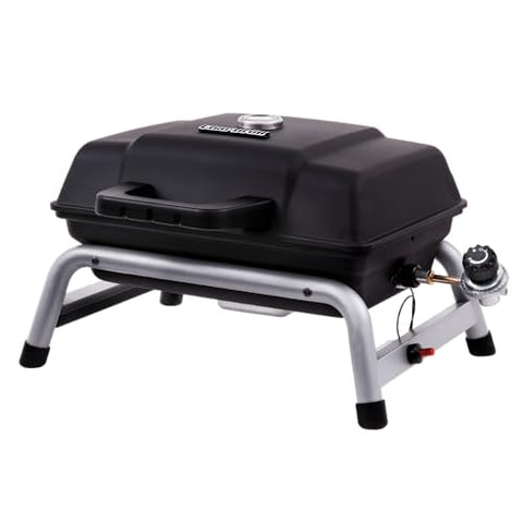 Char-Broil 1-Burner portable grill with open lid showing 240 sq in cooking area.