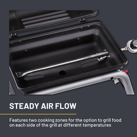 Char-Broil 1-Burner portable grill in compact packaging for quick setup.