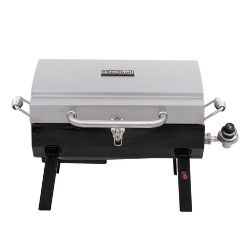Charbroil 1-Burner Portable Grill in stainless steel for on-the-go grilling.
