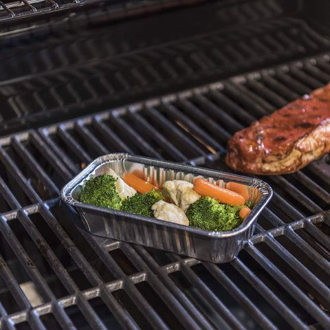 Charbroil aluminum drip pans ready for baking bread on the grill.