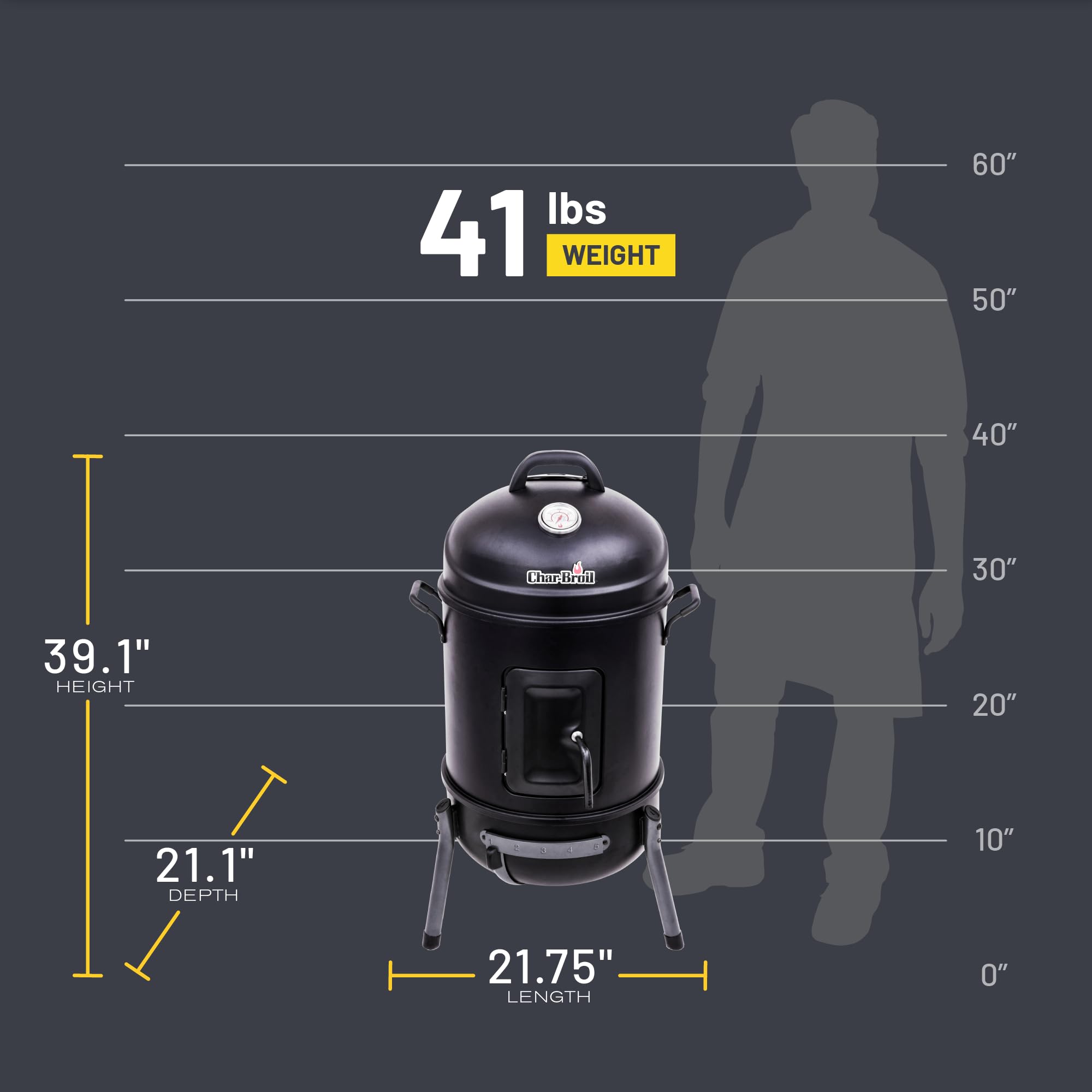 Char-Broil Bullet Smoker dual-carry handles support easy transport.