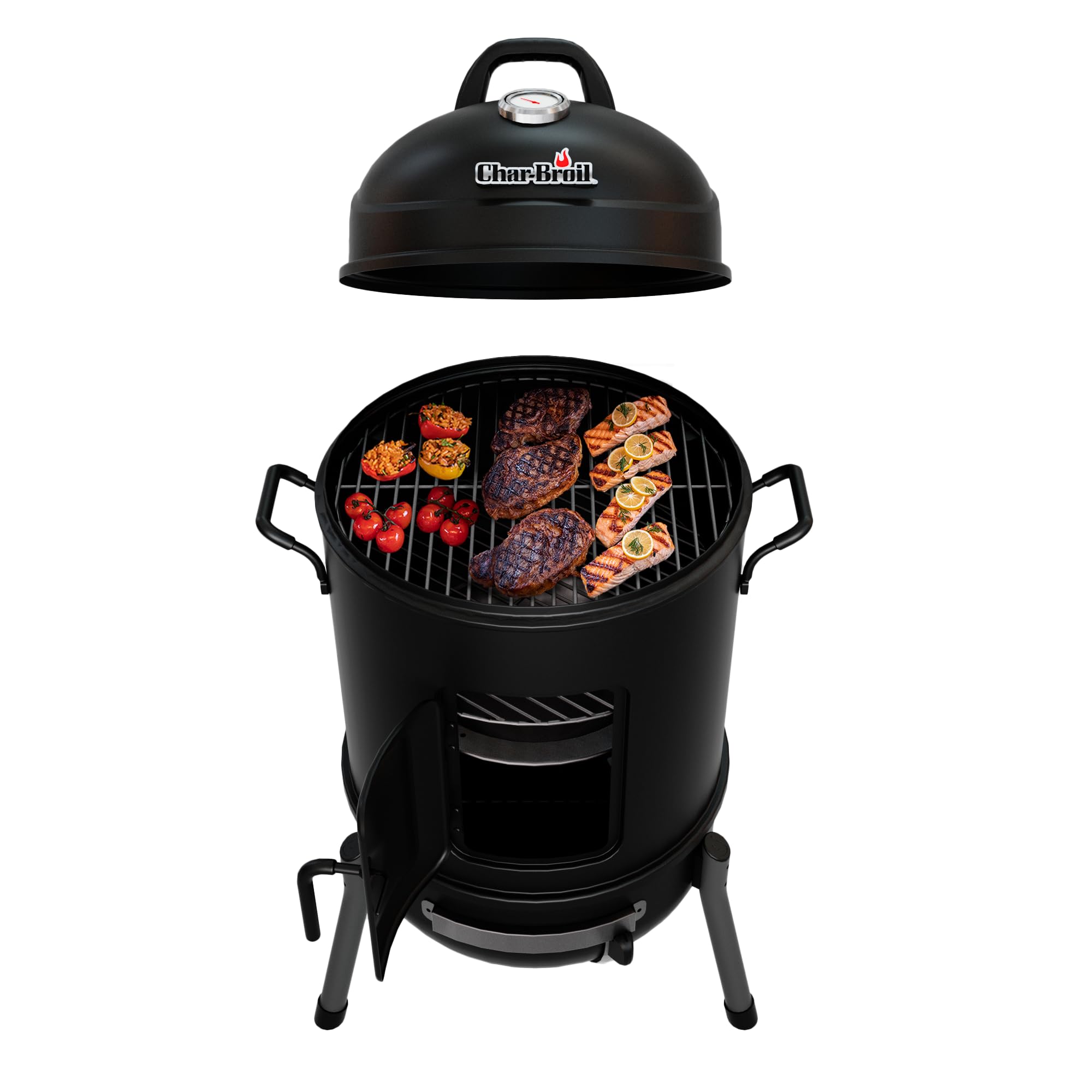 Char-Broil Bullet Smoker lid view with porcelain coating and sturdy construction.