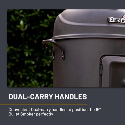 Char-Broil Bullet Smoker porcelain-coated body endures weather and use.