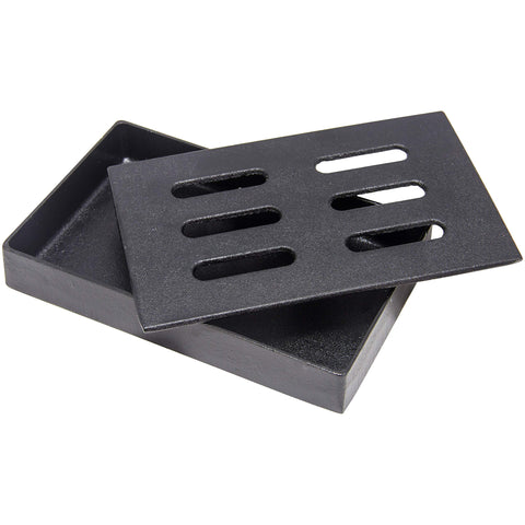 Char-Broil cast iron smoker box top view directs smoke toward meat