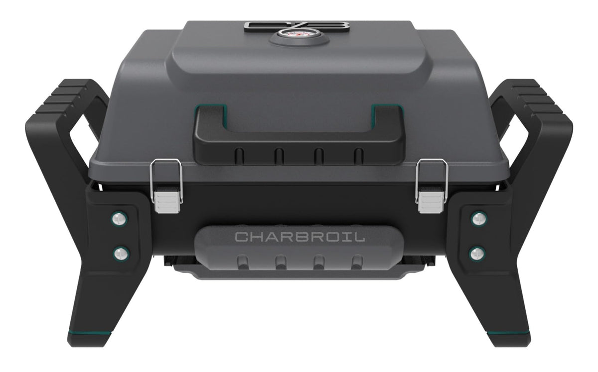 Charbroil Grill2Go X200 front view showing portable tabletop design for outdoor meals.