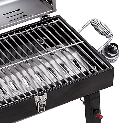 Charbroil portable LP cylinder enables easy, mess-free fueling.