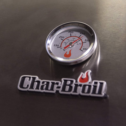 Charbroil temperature gauge displays Fahrenheit and Celsius for quick reference