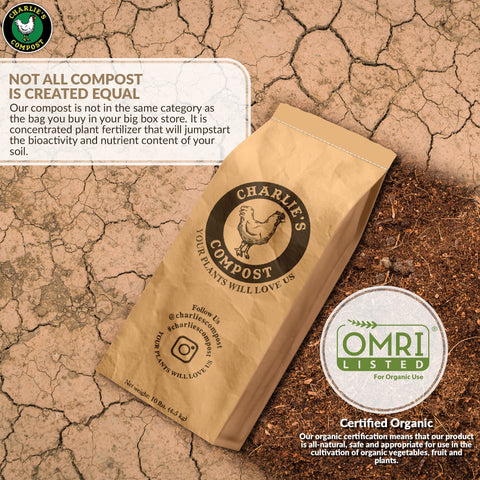Charlie's Compost seed starting mix enhancer aids strong seedling growth.