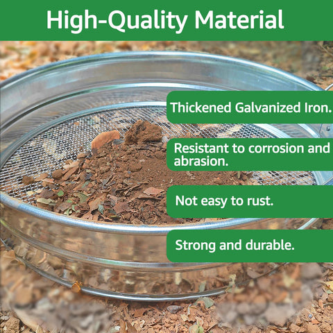 CHARMDECOR compost and soil sifting in garden using rocks and debris removal.