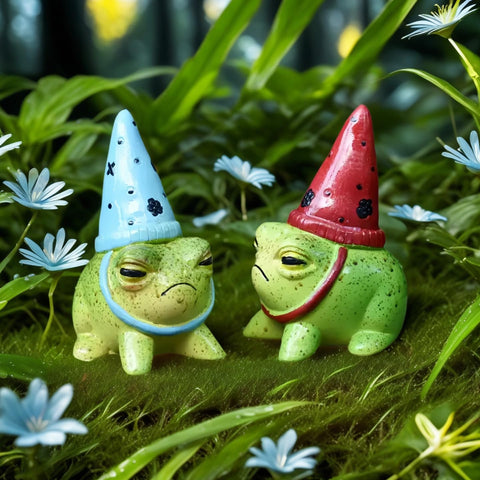 Charming resin frog figurine with hat full-body view for indoor shelves.