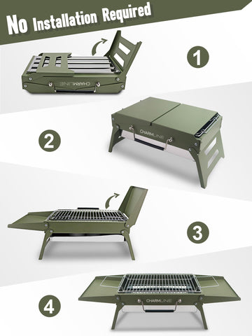 Charmline grill with sauce-space—handy for keeping marinades within reach.
