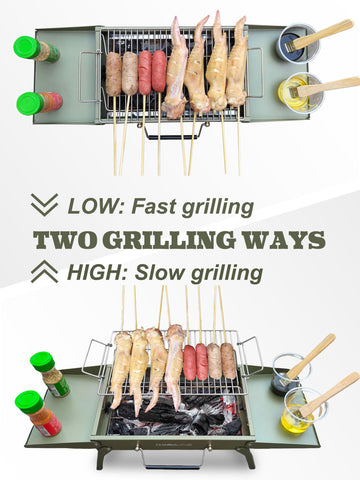 Charmline grill stable on desktop, sand, grass, and flat surfaces for reliable cooking.